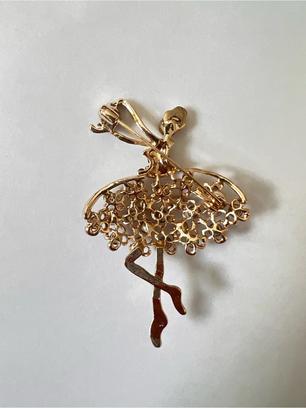 Gold-Tone Ballerina Brooch with Smoky Crystal Accents